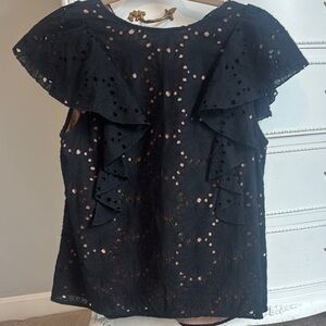 Crosby Black Ruffled Flutter Sleeve Blouse